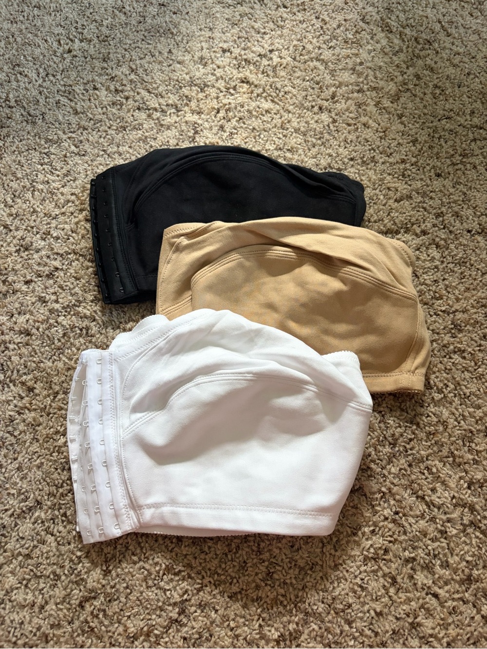 3-Pack Front Clasp Bras in White, Tan & Black